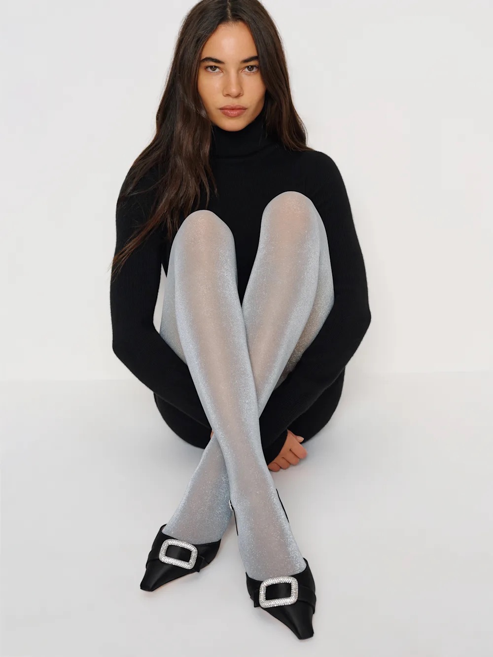 Swedish Stockings Tora Shimmery Tights XL Light Grey Silver 20 Denier Metallic